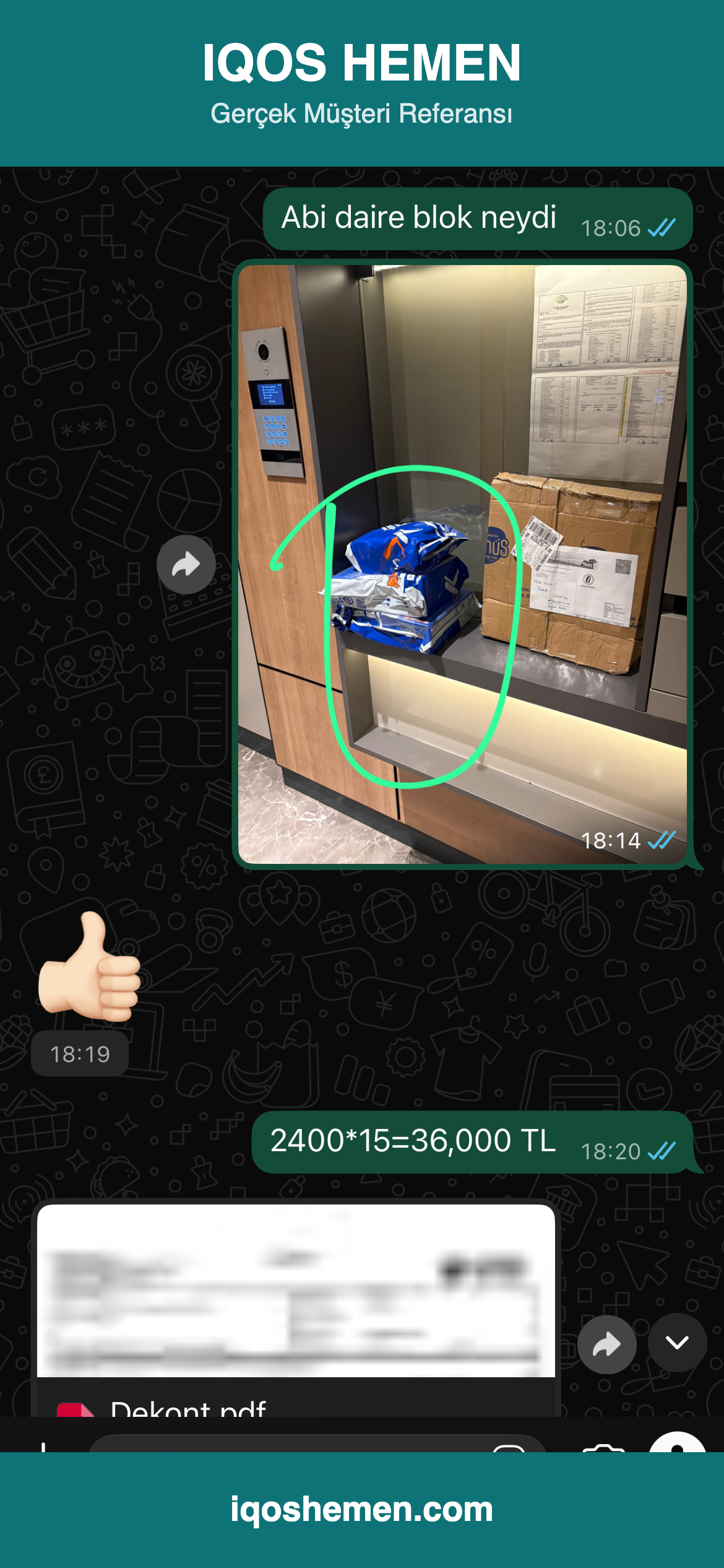 Müşteri referansı — apartmana bırakılan teslimat fotoğrafı